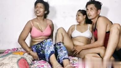 Hot Indian Wife In Threesome Sex With Stepsister & Husband