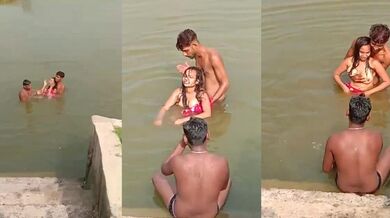Group of village friends bathing in a lake – Desi MMS video