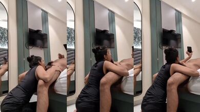 Selfie of an Indian Aunty giving a blowjob to her lover